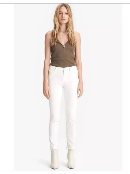MOTHER Denim - Mother The Rascal Crop Fray Jeans Off-White/ Cream Size 25 Casual Trendy Preppy